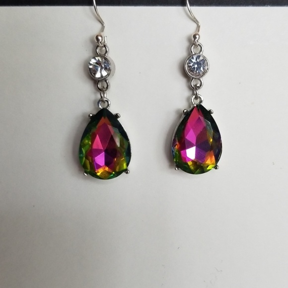 Handmade Rainbow Crystal Drop Earrings - Picture 4 of 7